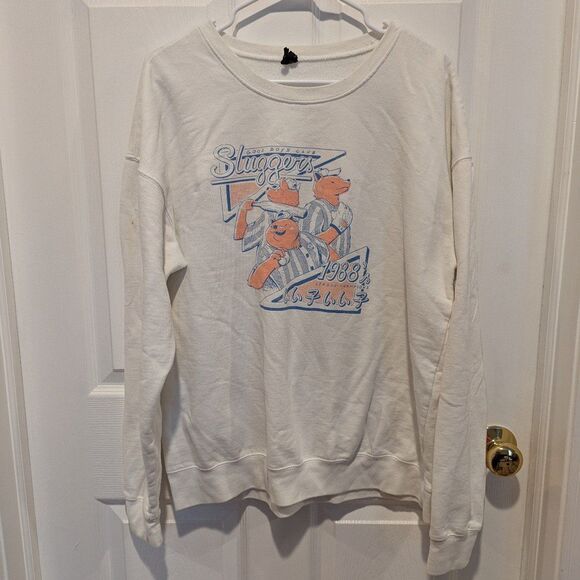 Tultex Size Large Cream Slub Sweatshirt Good Boys Slugger Club 1988 Retro Vibes - Picture 1 of 7